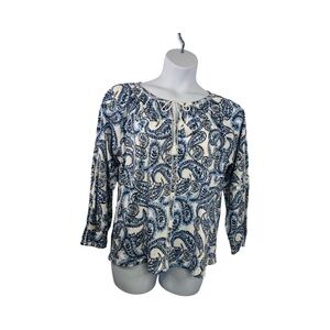 Lauren Ralph Lauren Long Sleeve Peasant Top  Blue And White Size XL (measured)